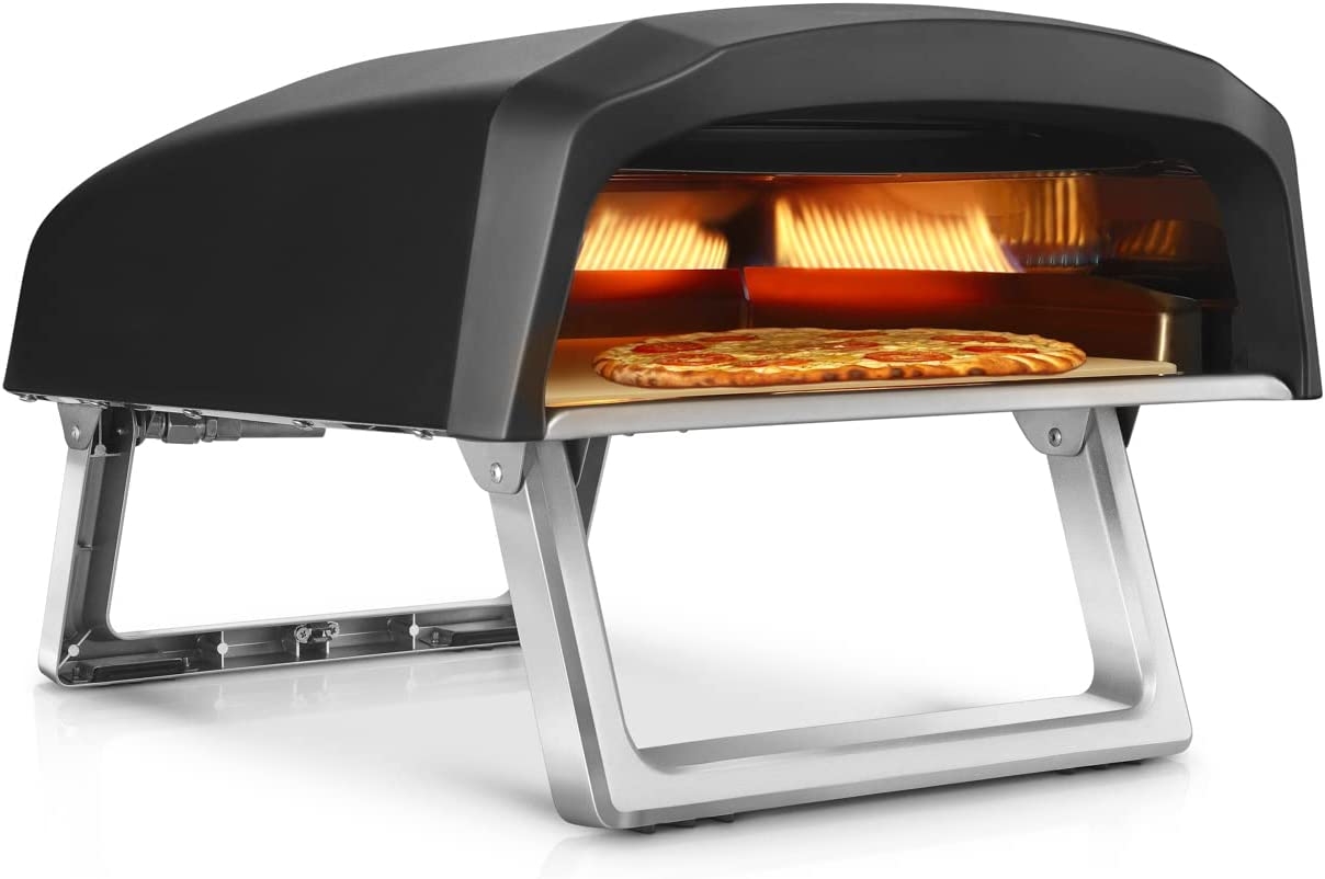NutriChef NCPIZOVN Portable Outdoor Gas Oven-Foldable Feet, Adjustable Heat Control Dial, Includes Burner, Stone & Regulator