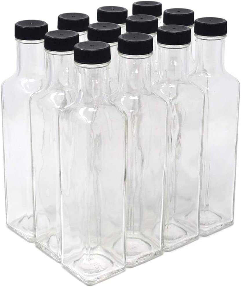 NiceBottles – Clear Glass Quadra Bottles, 250ml, Black Caps (8.5 Fl Oz) – Case of 12 Import To Shop ×Product customization