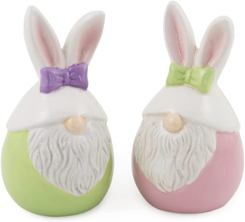 Boston International Easter Spring Table Décor Ceramic Salt & Pepper Shakers, Set of 2, Easter Bunny Gnome Import To Shop
