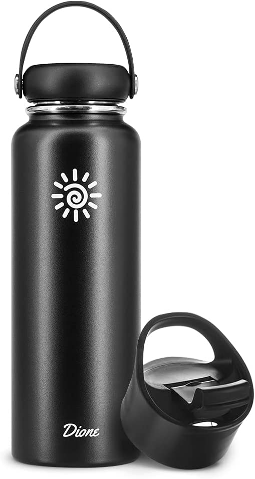 DIONE Water Bottle 40 oz. Flask Double Wall Stainless Steel & Vacuum Insulated (Black) Sport Hydro Container for Home, Office,