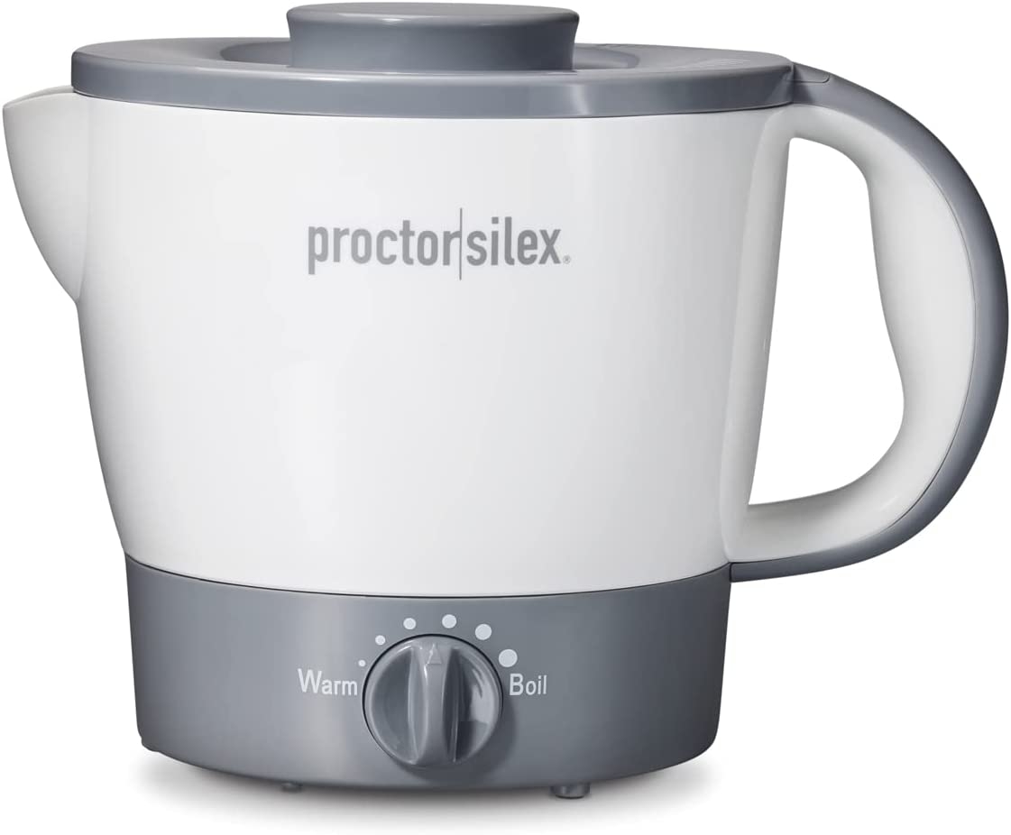 Proctor Silex 32oz Adjustable Temperature Electric Hot Pot Kettle for Tea, Boiling Water, Cooking Noodles and Soup, White