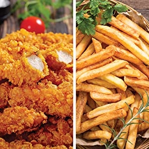 air fryer meals, easy air fryer meals, air fried fries, air fried chicken, large air fryer meals