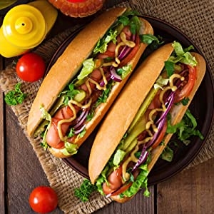 Hot dog;grill;barbecue;ketchup;mustard;food;indoor;smokeless
