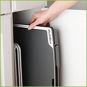 Fold to store. Fits in most standard 18-inch kitchen cabinets.