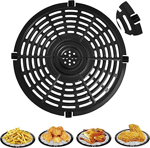 5QT Air Fryer Replacement Grill Pan Parts with 4 PCS Rubber Round Crisper Plate Deep Fryer Pan Accessories Compatible Non-Stick Coating Rack…