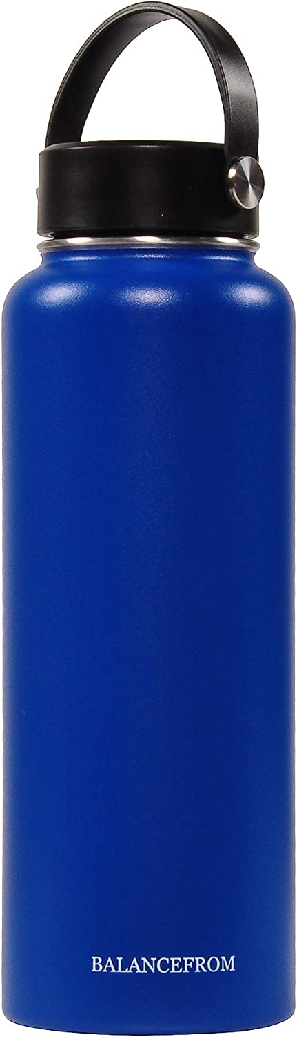 BalanceFrom Double-Wall Vacuum Insulated Stainless Steel Water Bottle, 3 Caps Included, Wide Mouth and Standard Mouth, Multiple