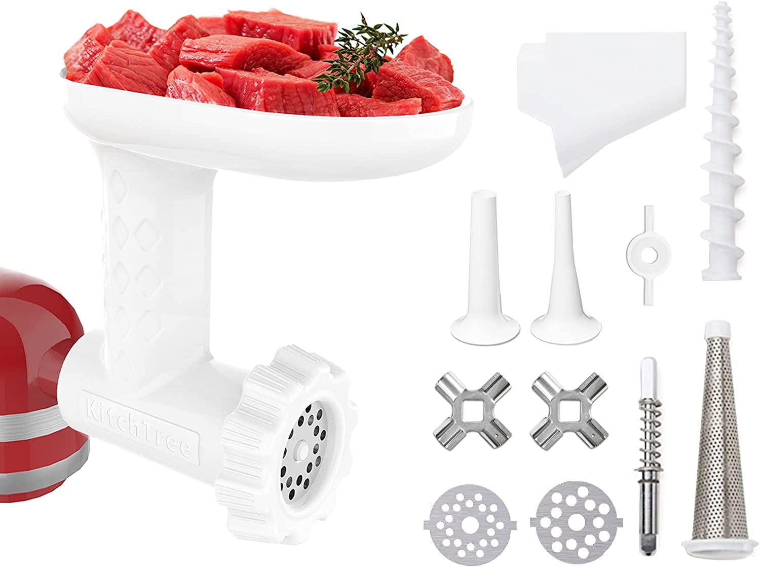 KITCHTREE Meat Grinder Attachment for KitchenAid Stand Mixers Includes Food Grinder Attachment and Sausage Stuffer Attachment