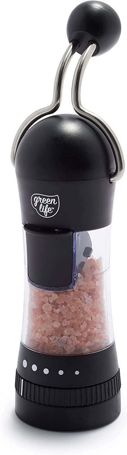 GreenLife Salt and Pepper Grinder, Mess-Free Ratchet Mill, Adjustable Coarseness and Easily Refillable, White Import To Shop