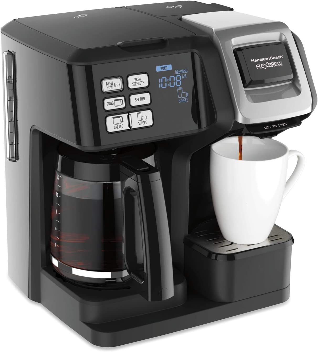 Hamilton Beach 49976 FlexBrew Trio 2-Way Coffee Maker, Compatible with K-Cup Pods or Grounds, Combo, Single Serve & Full 12c