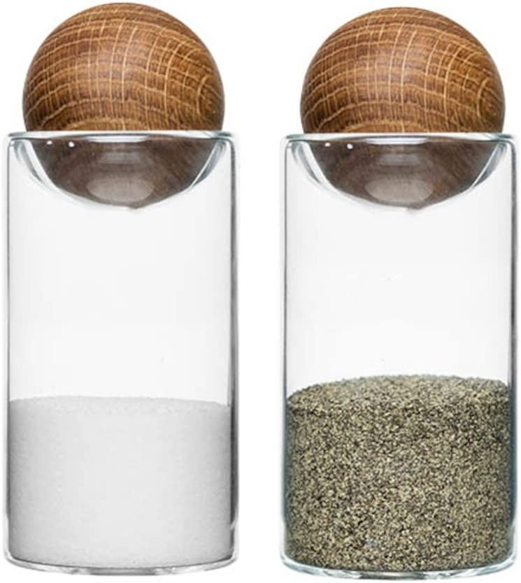 Sagaform Nature Collection Salt and Pepper Glass Salt & Pepper Shakers with Oak Stopper 4 1/2-Inch, Set of 2, Clear Import To