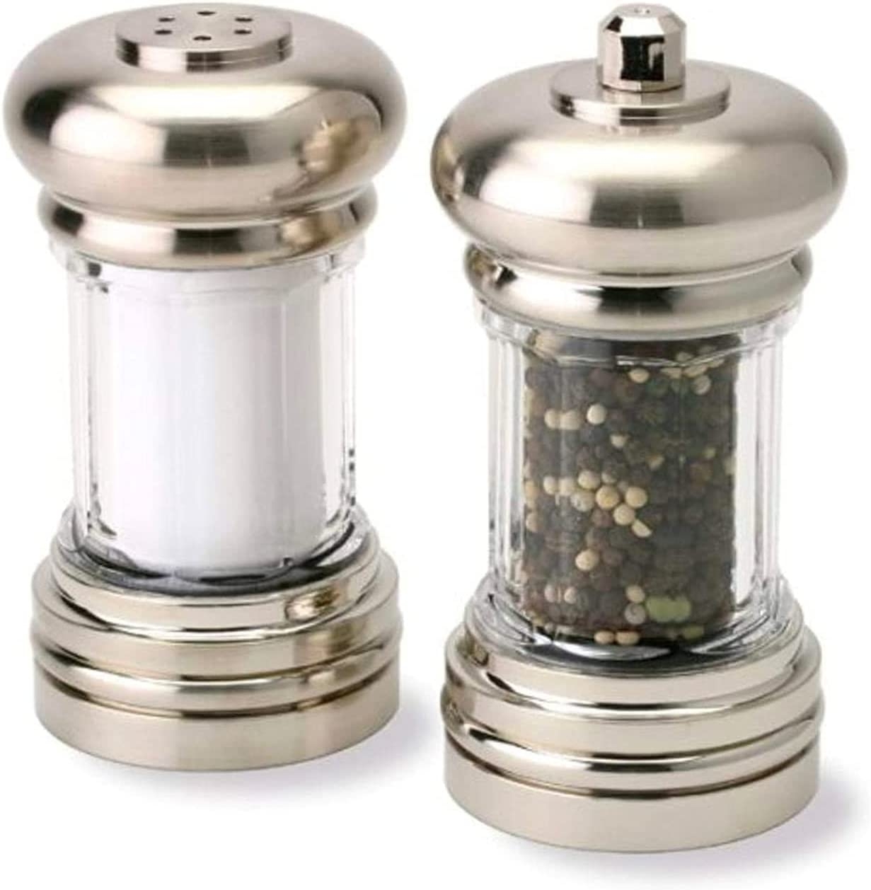 Olde Thompson Aspen – 5 Chrome Peppermill and Salt Grinder – Also Includes Bonus Pepper and Salt Refills, Fully Adjustable