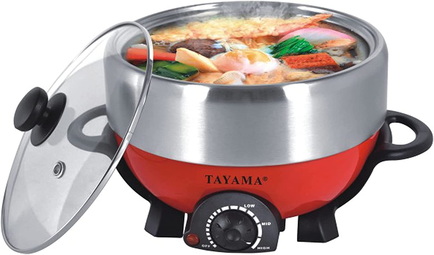 Tayama TRMC-40RS Shabu and Grill 3 Qt. Red Electric Multi-Cooker with Stainless Steel Pot Import To Shop ×Product customization