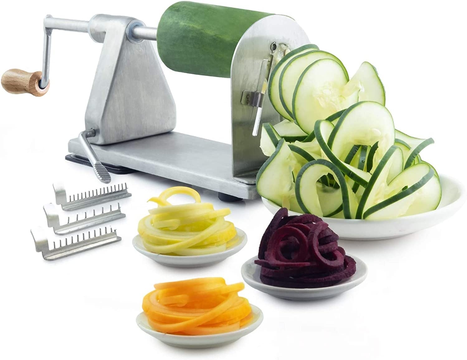 POP Design Stainless Steel Vegetable Spiralizer, Commercial Grade Spiralizer and Potato Cutter for Curly Fries, Noodle Maker and