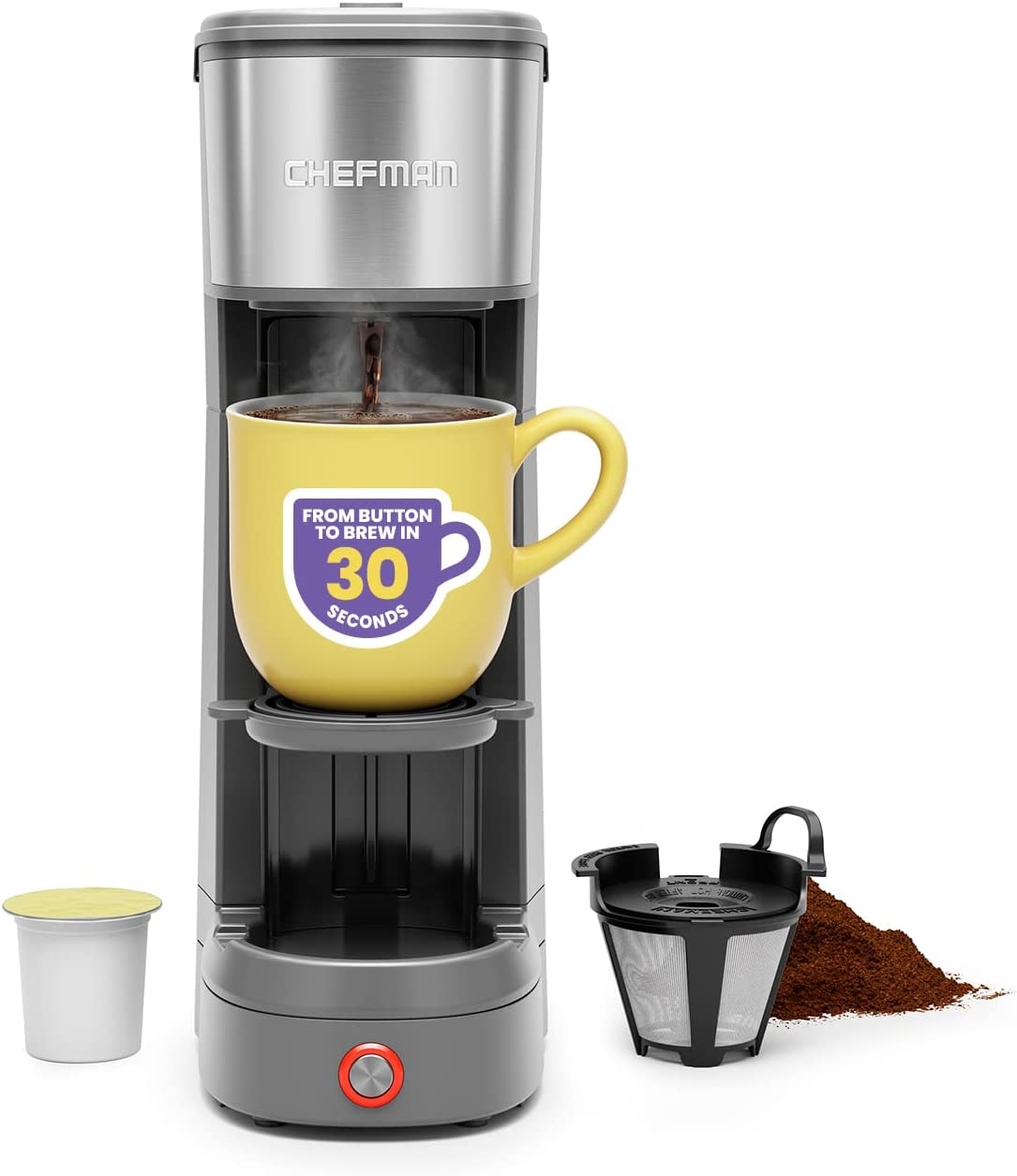 Chefman InstaCoffee Max, The Easiest Way to Brew the Boldest Single-Serve Coffee, Use Fresh And Flavorful Grounds or K-Cups With