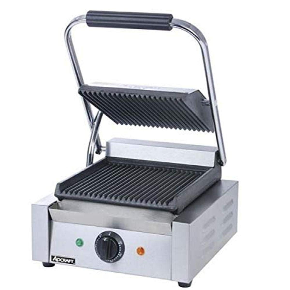 Adcraft SG-811 Grooved Electric Sandwich Grill, Panini Press with Cast Iron Grooved Plates Stainless Steel, 1750-Watts, 120v,