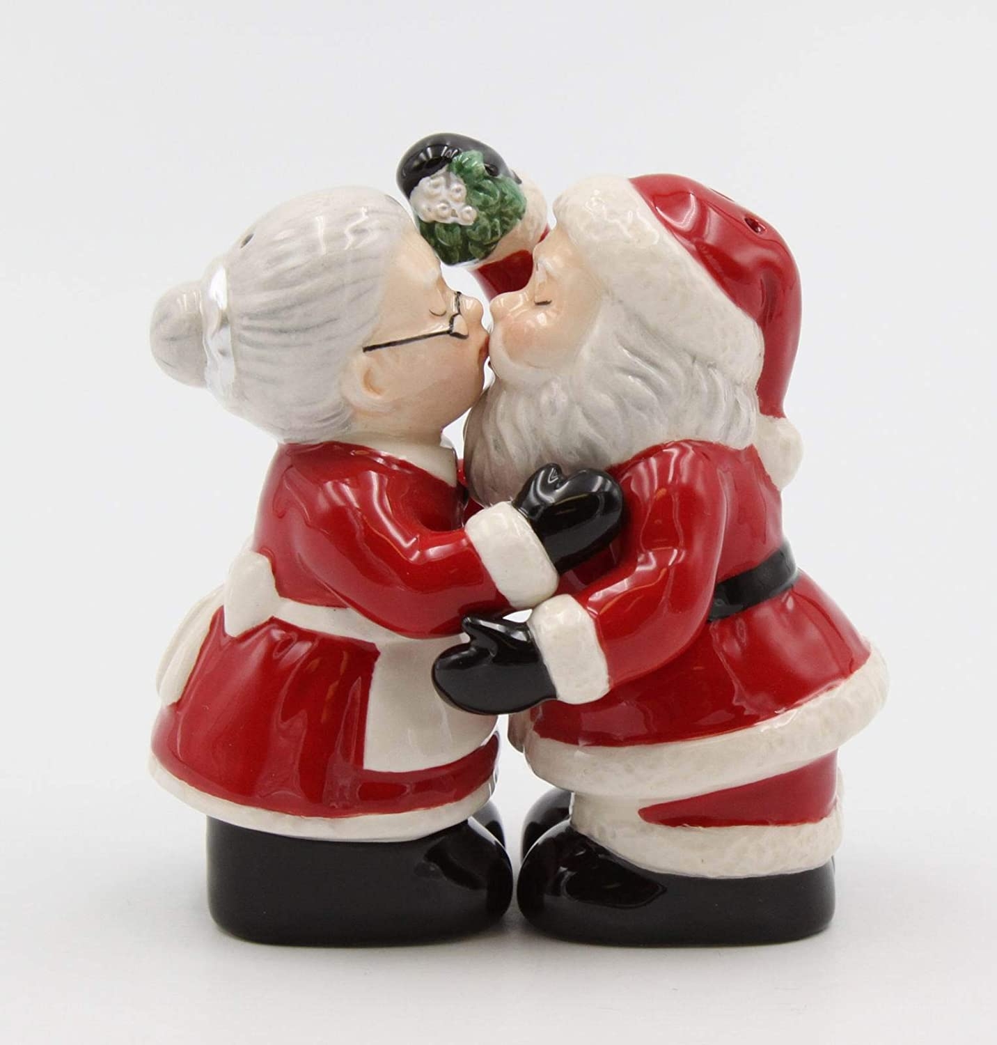 Fine Ceramic Kissing Santa & Mrs. Claus Under the Mistle Salt & Pepper Shakers Set, 3-3/8″ Import To Shop ×Product