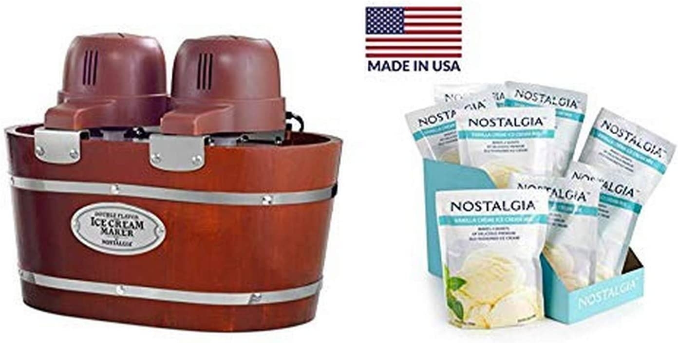 Nostalgia Old Fashioned Electric Maker Makes 4-Quarts of Ice Cream, Frozen Yogurt or Gelato in Minutes, Made from Real Wood,