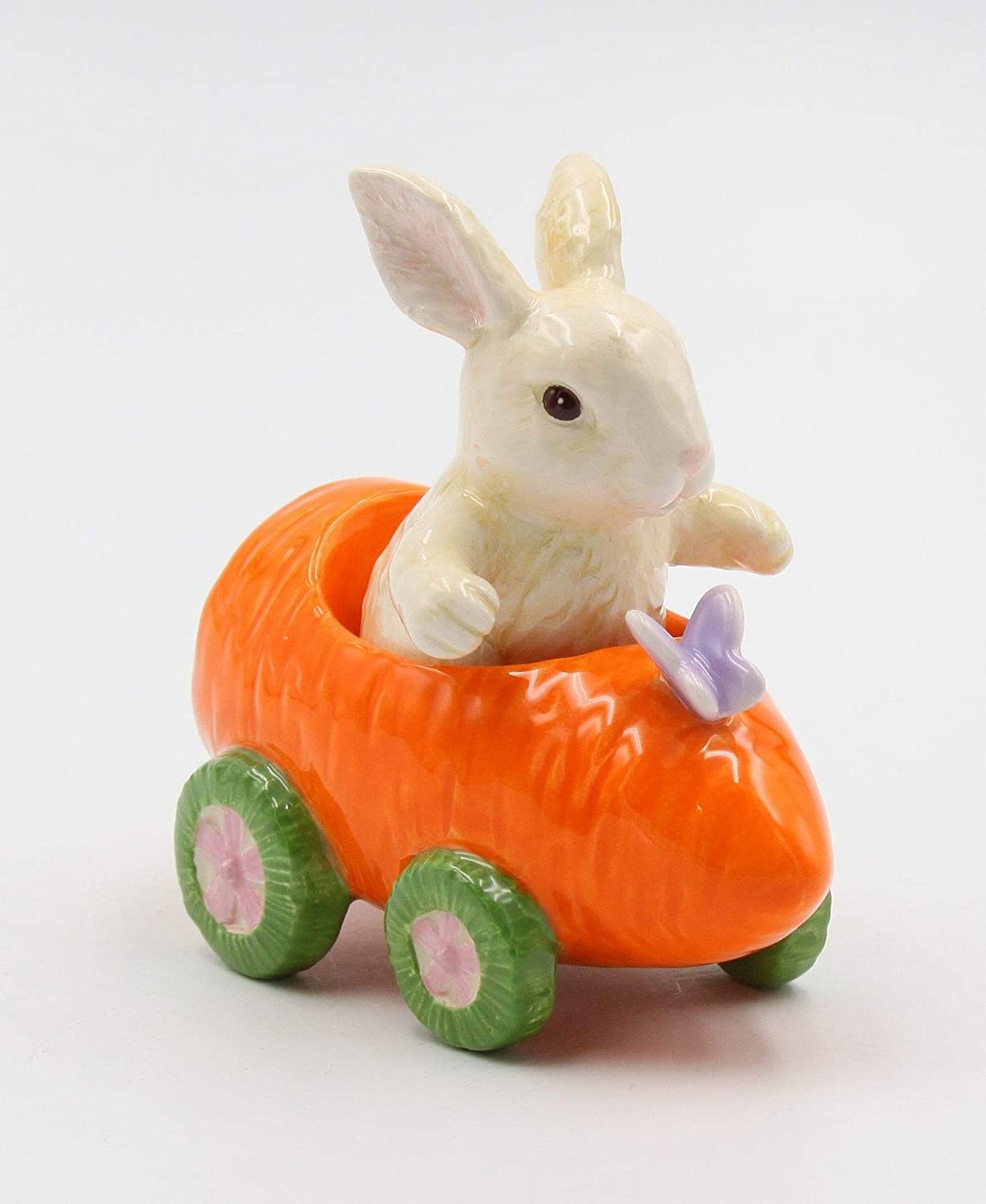 Fine Ceramic Bunny Rabbit on Carrot Cart Salt & Pepper Shakers, 4 1/4″ L Import To Shop ×Product customization General