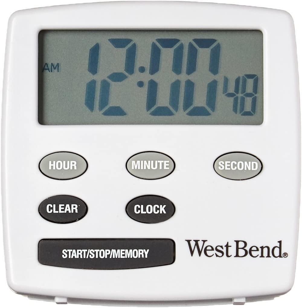 West Bend 40055 Kitchen Timer with Large Easy to Read Digital Display, Electronic Alarm with Magnet and Kickstand, White Import