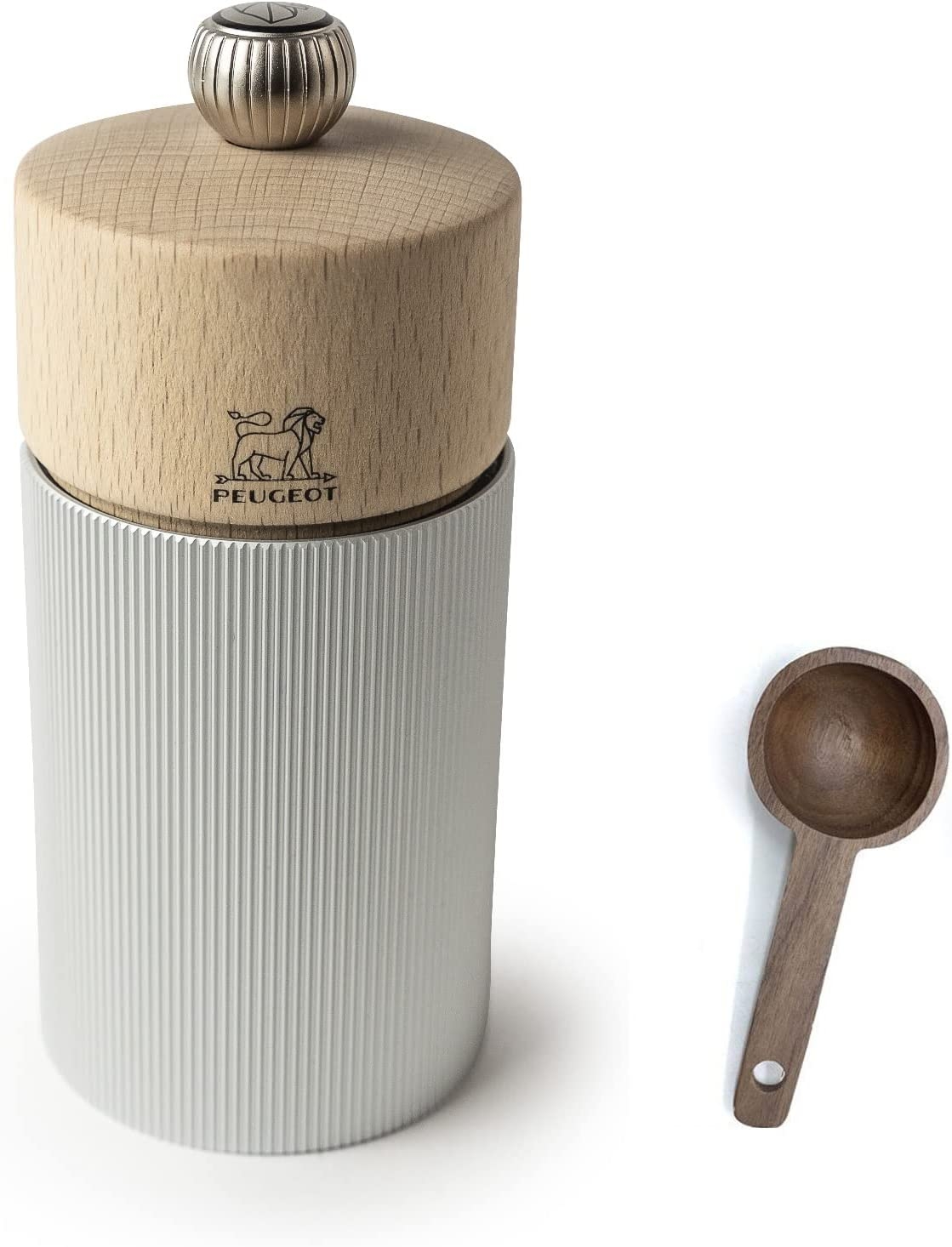 Peugeot Line Manual Salt Mill, alu, 12 cm – 4.75″ Natural Wood – With Wooden Spice Scoop Import To Shop ×Product customization