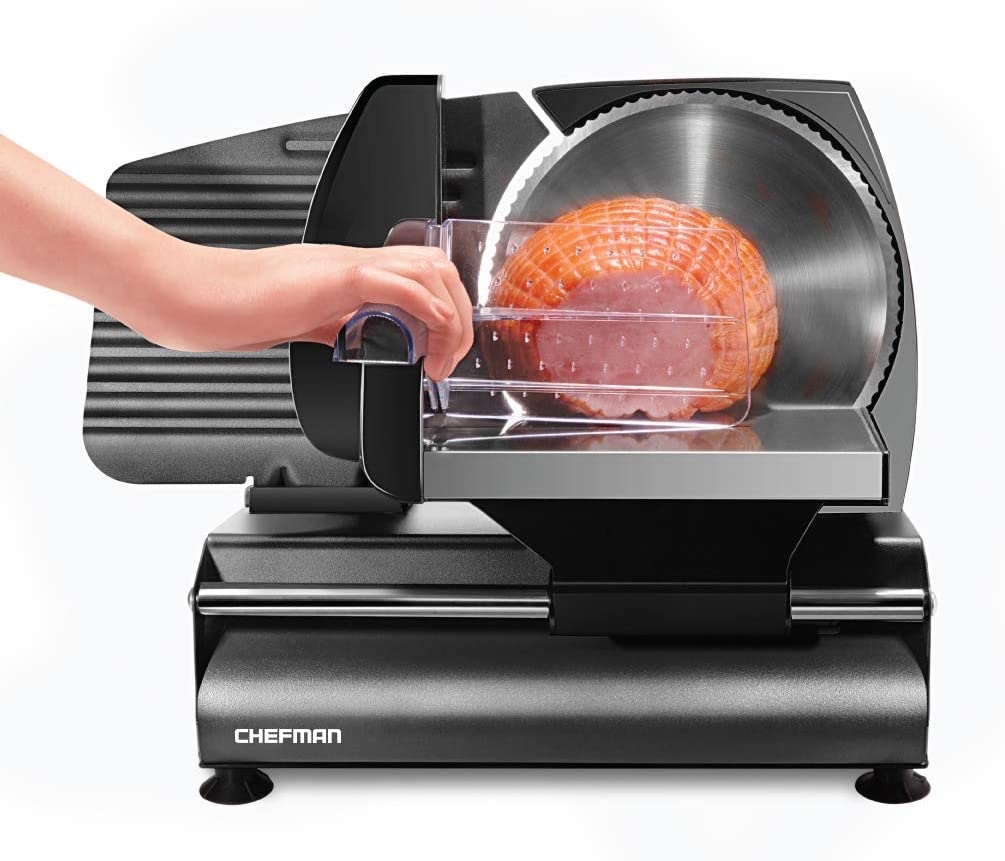 Chefman Die-Cast Electric Meat & Deli Slicer, A Powerful Machine with Adjustable Slice Thickness, Stainless Steel Blades & Safe