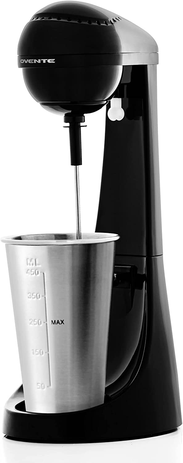 Ovente Classic Milkshake Maker Machine 2 Speed with 15.2 Oz Stainless Steel Mixing Cup, Compact & Easy Clean Drink Mixer Blender