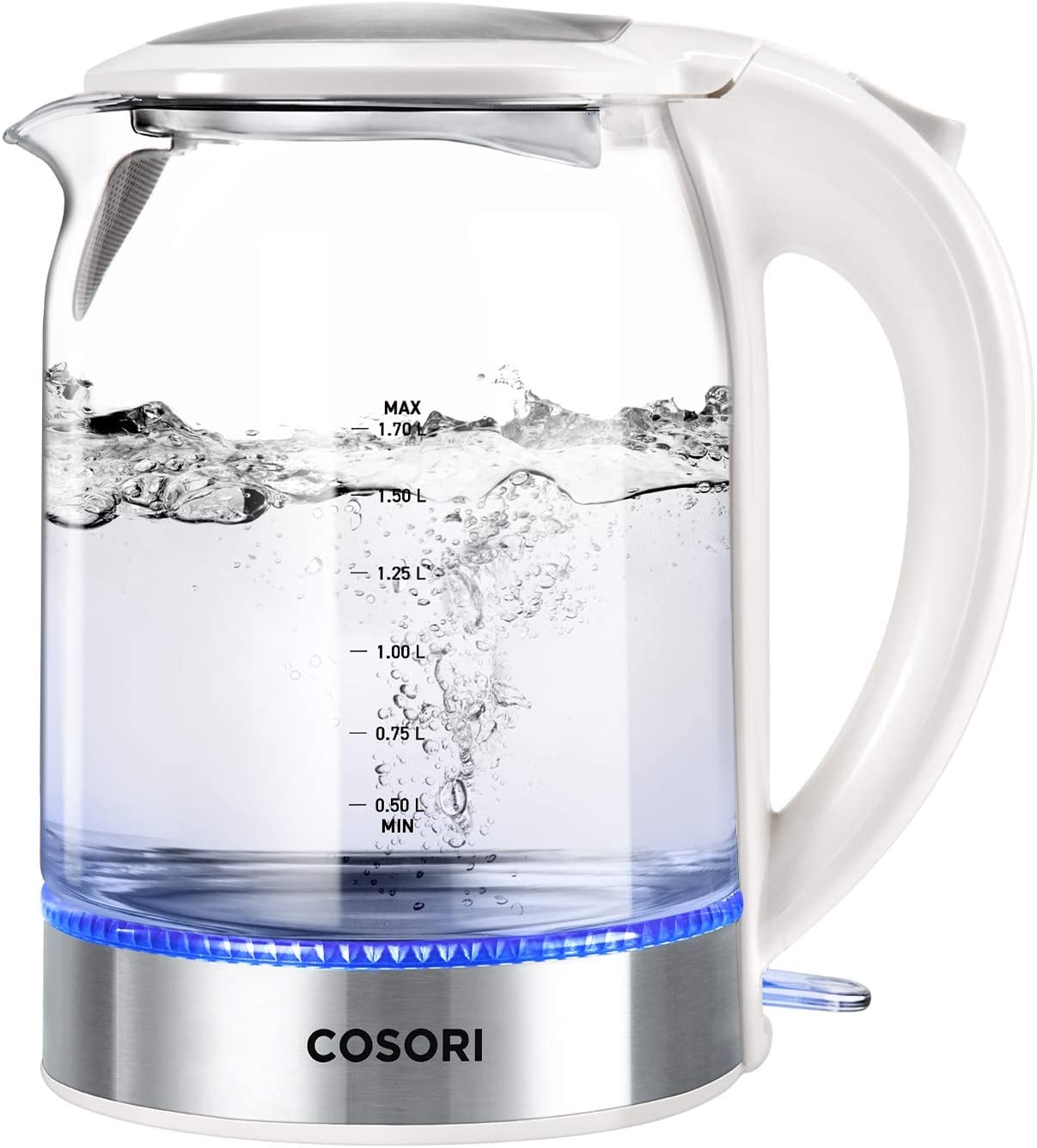 COSORI Electric Kettle with Stainless Steel Filter and Inner Lid, 1500W Wide Opening 1.7L Glass Tea Kettle & Hot Water Boiler,