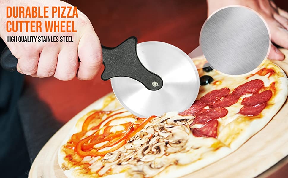 Stainless Steel Pizza Cutter Wheel - Premium & Sharp Durable Slicer with Built-in Finger Guard, 