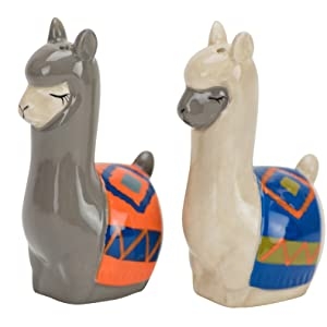 llama salt and pepper shakers on a white background made by boston warehouse collectible