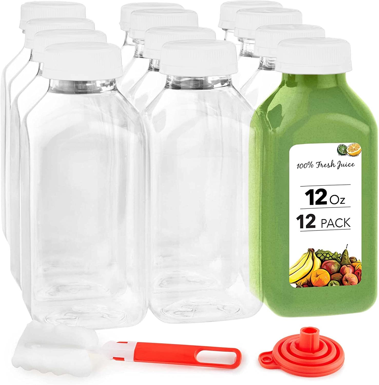 Juice Bottles with Caps for Juicing & Smoothies, Reusable Clear Empty Plastic Bottles with Caps, 16 Ounce Drink Containers for