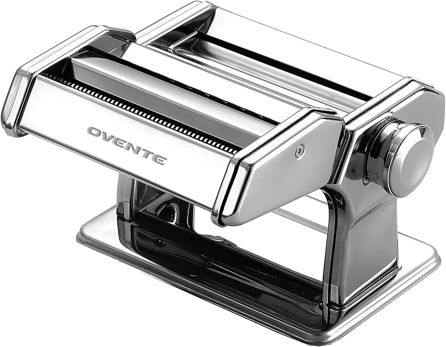 Ovente Manual Stainless Steel Pasta Maker Machine and 7 Thickness Setting (0.5 to 3 mm), Easy Cleaning & Storage with