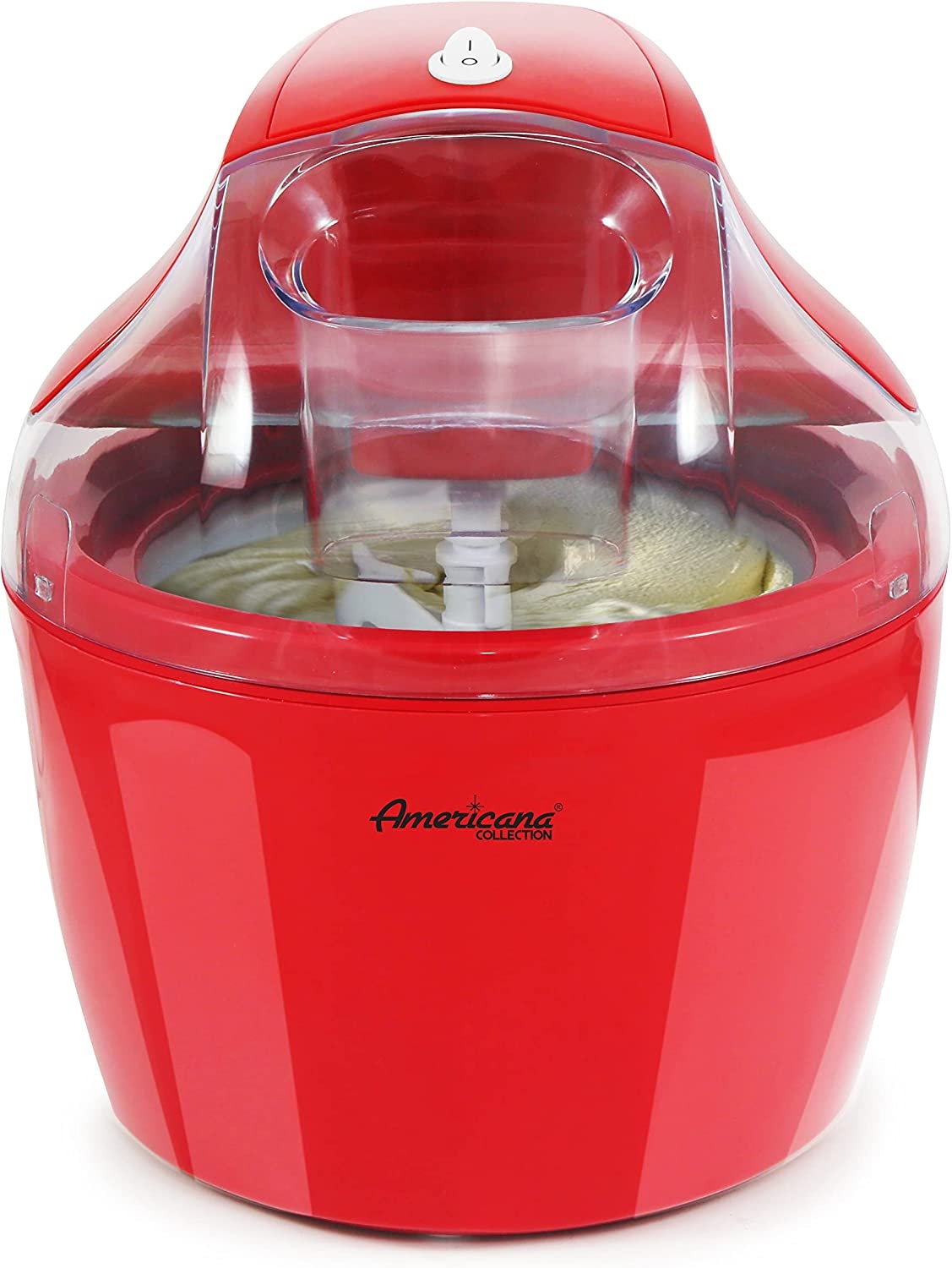 Americana EIM-1400R 1.5 Qt Freezer Bowl Automatic Easy Homemade Electric Ice Cream Maker, Ingredient Chute, On/Off Switch, No