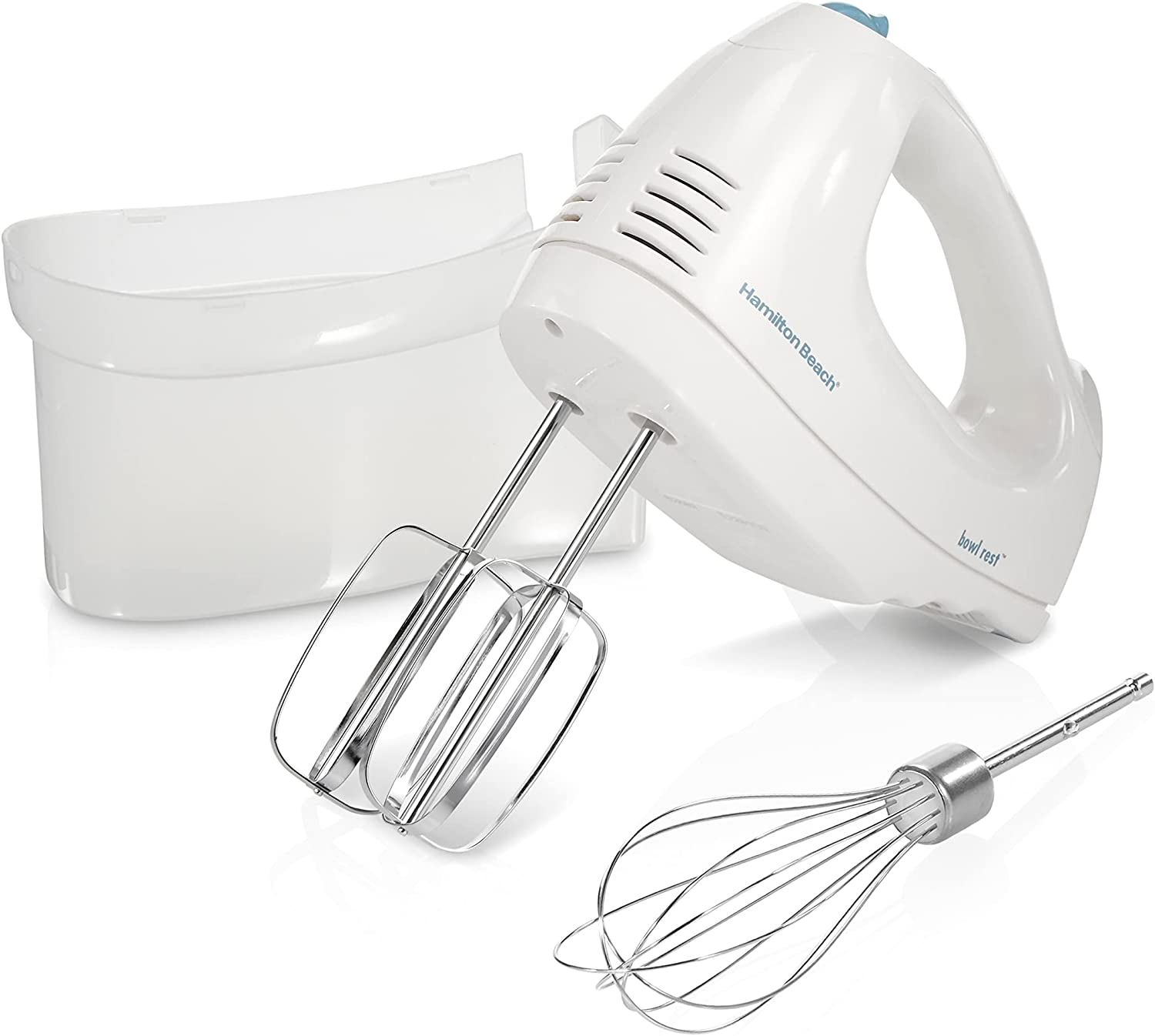 Hamilton Beach 6-Speed Electric Hand Mixer with Whisk, Traditional Beaters, Snap-On Storage Case, White Import To Shop ×Product