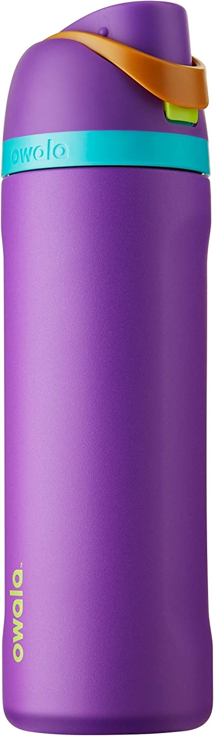 Owala FreeSip Insulated Stainless Steel Water Bottle with Straw for Sports and Travel, BPA-Free, 24-Ounce, Very, Very Dark