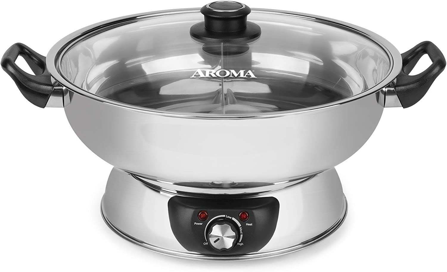 Aroma Housewares ASP-610 Dual-Sided Shabu Hot Pot, 5Qt, Stainless Steel Aroma Housewares 3 Uncooked/6 Cups Cooked Rice Cooker,