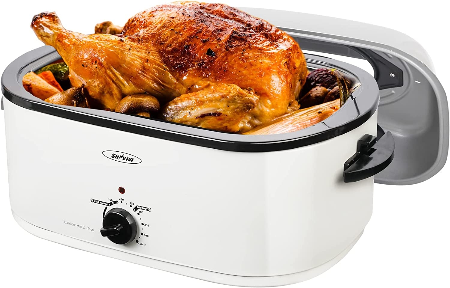 22lb 18-Quart Roaster Oven with Self-Basting Lid, Sunvivi electric roaster with Removable Pan & Rack, 150-450°F Full-Range