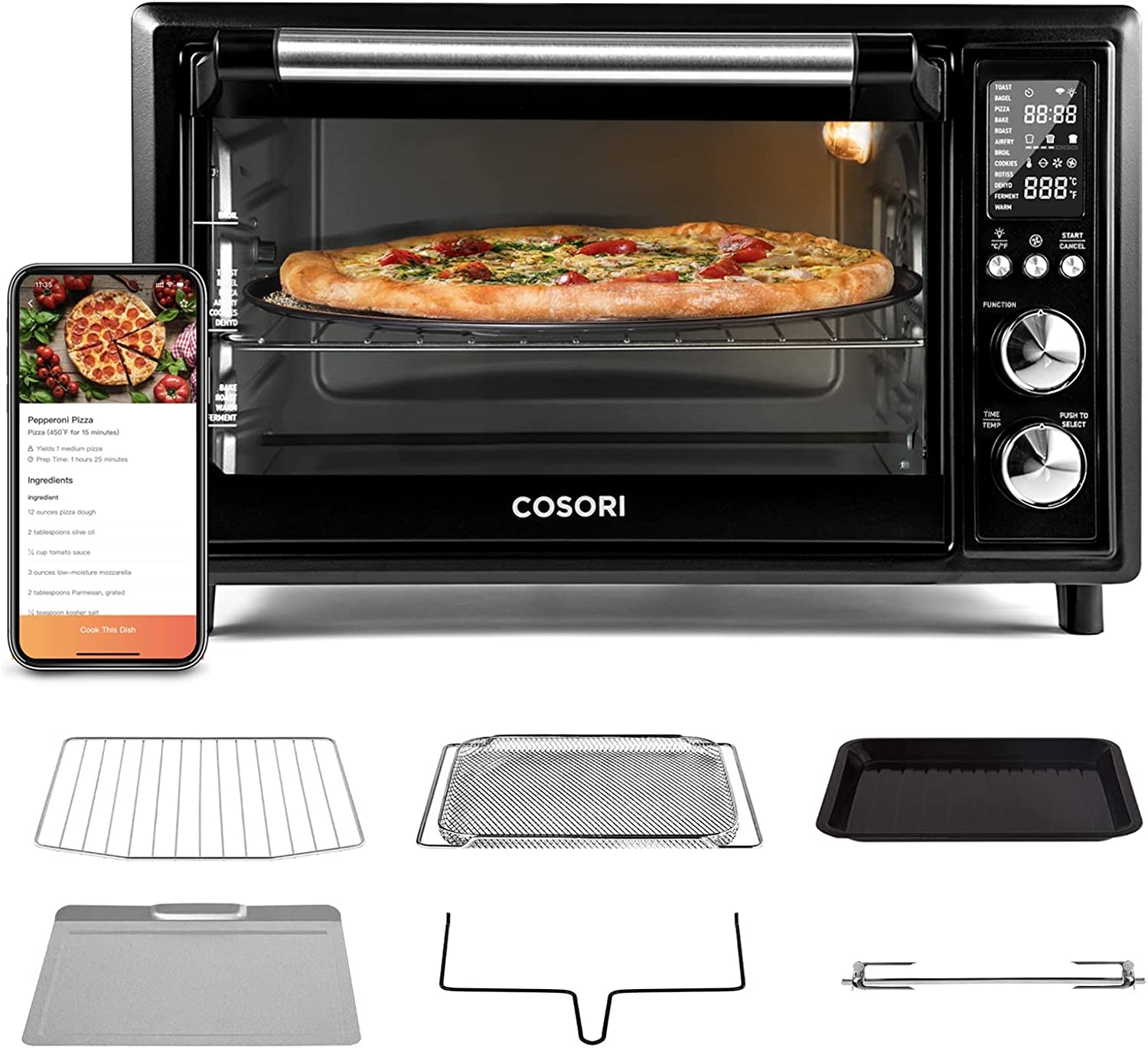 COSORI Air Fryer Toaster Oven, 12-in-1 Convection Oven Countertop with Rotisserie, Stainless Steel 32QT/32L, 6-Slice Toast,