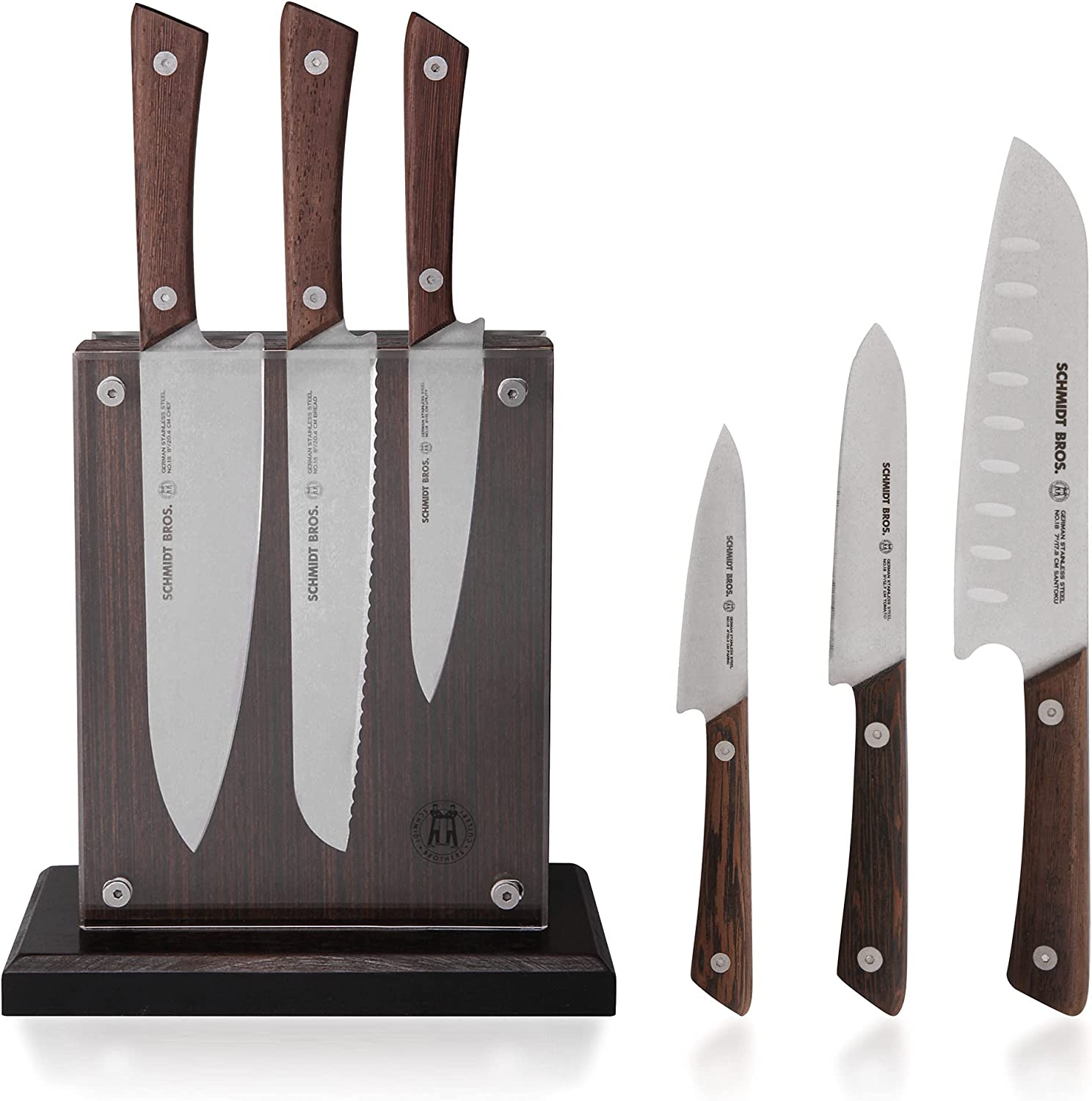 Schmidt Brothers – Cutlery Stone Series 7-Piece Kitchen Knife Set, High-Carbon German Stainless Steel Cutlery, Stone-washed Wood