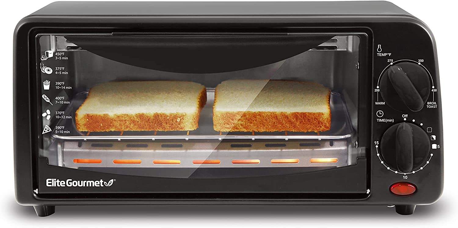 Elite Gourmet ETO236 Personal 2 Slice Countertop Toaster Oven with 15 Minute Timer Includes Pan and Wire Rack, Bake, Broil,