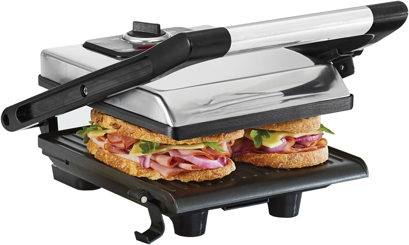 BELLA Electric Panini Press & Sandwich Grill, Polished Stainless Steel, Multifunction Space-Saving Panini Press & Contact Grill