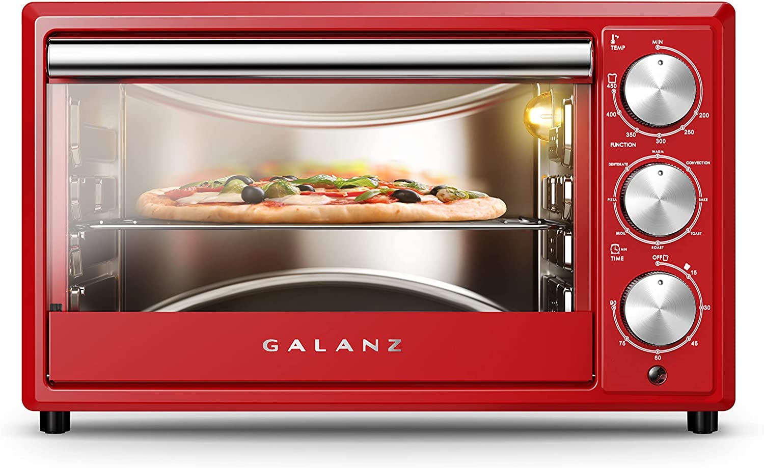 Galanz Large 6-Slice True Convection Toaster Oven, 8-in-1 Combo Bake, Toast, Roast, Broil, 12” Pizza, Dehydrator with Keep