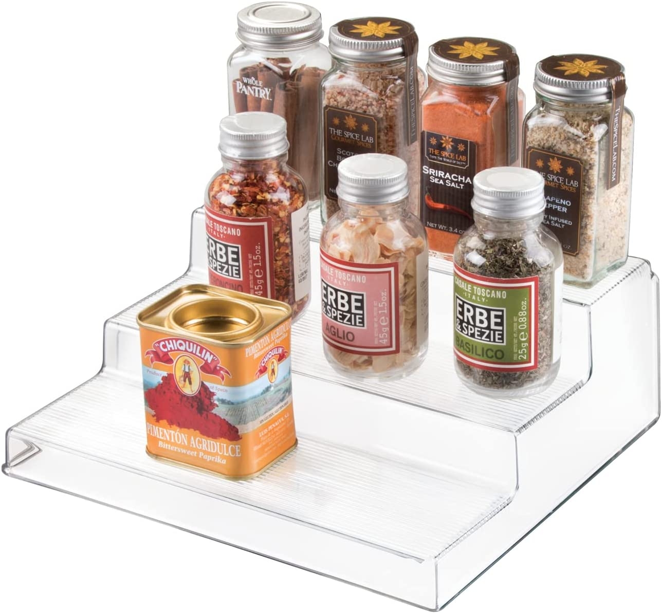 iDesign Linus Plastic 3-Tier Spice, Stadium Organizer Rack for Kitchen Pantry, Cabinet, Countertops, Bathroom, Desk, Clear