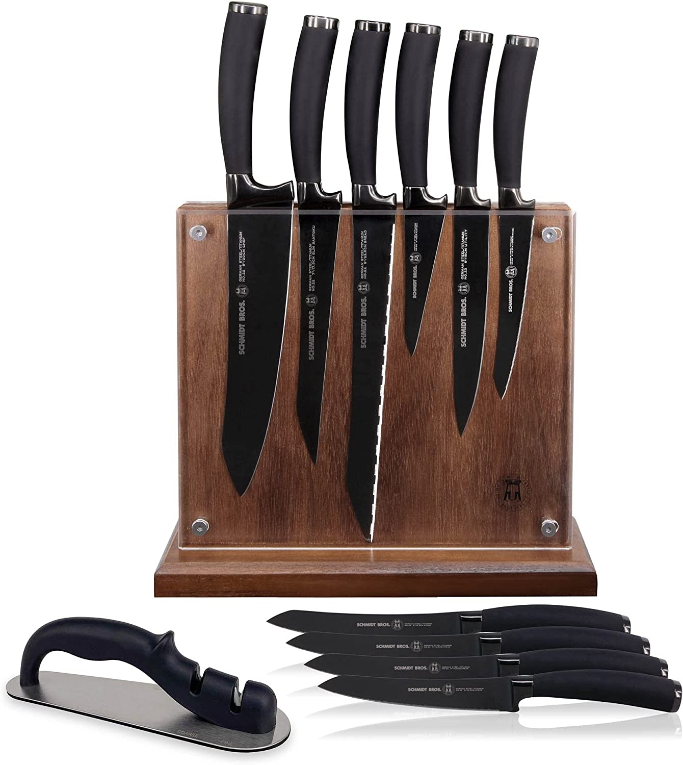Schmidt Brothers-Titan 22-Series 12-Piece Kitchen Knife Set, High-Carbon German Stainless Steel Cutlery Coated In Pure Titanium,