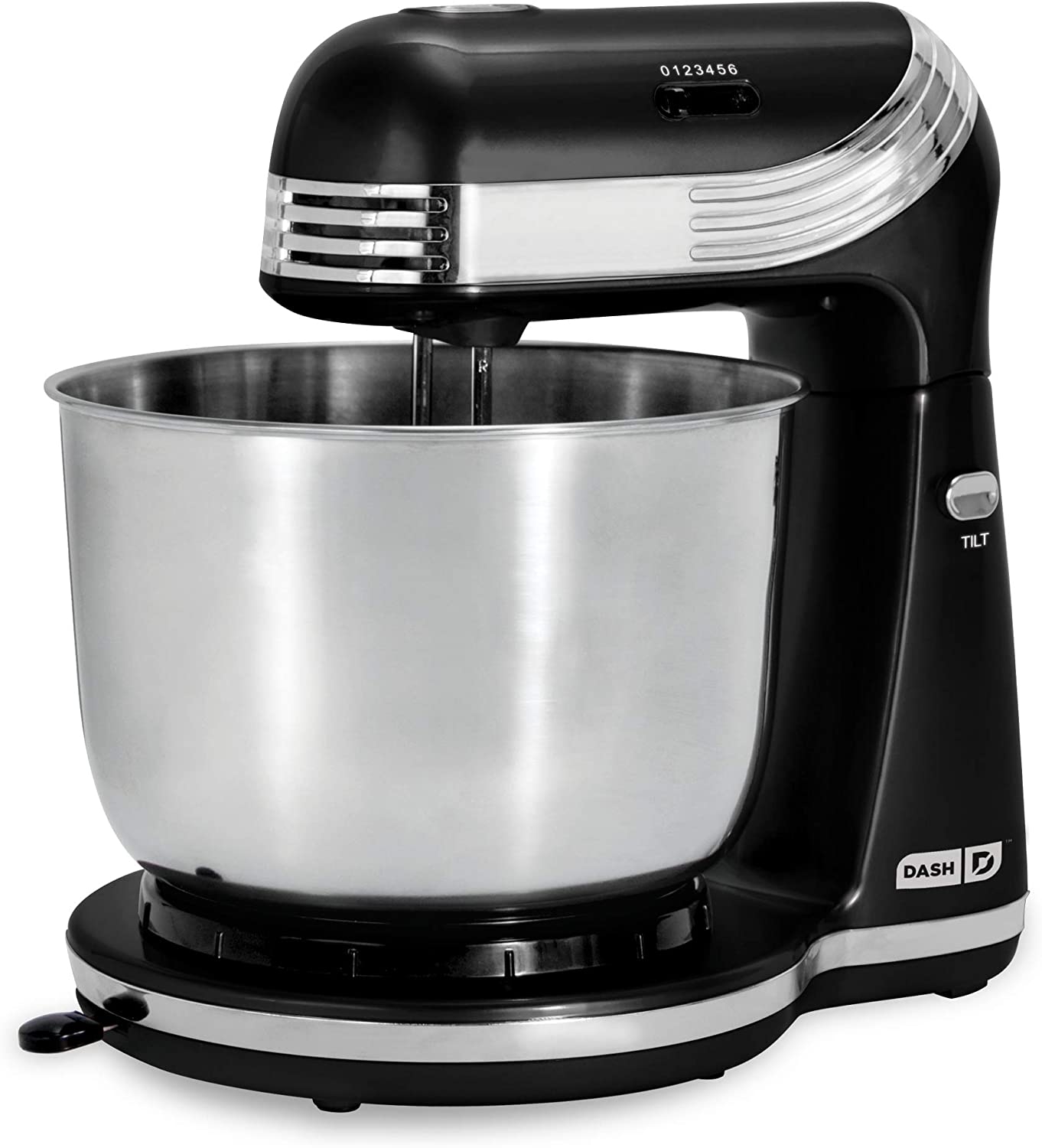 Dash Stand Mixer (Electric Mixer for Everyday Use): 6 Speed Stand Mixer with 3 Quart Stainless Steel Mixing Bowl, Dough Hooks &