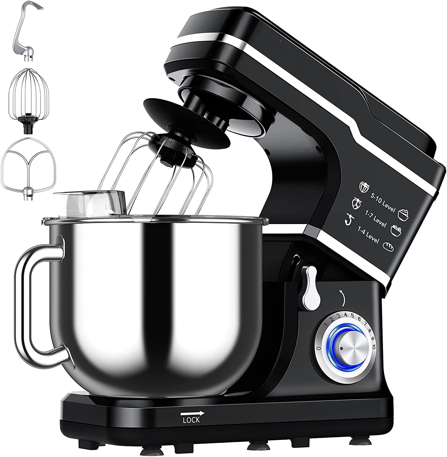 Stand Mixer, FlexWill 7.5QT Electric Food Mixer 10-Speed Tilt-Head Dough Mixer for Baking&Cake, with Stainless Steel Bowl,
