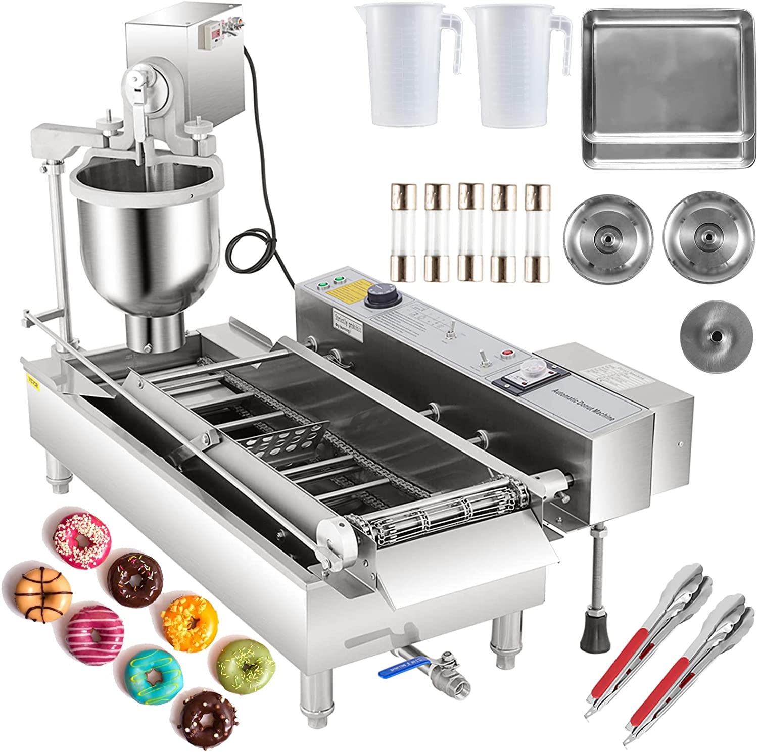 VEVOR 110V Commercial Automatic Donut Making Machine, 6 Rows Auto Doughnut Maker 9.5L Hopper, Intelligent Control Panel,