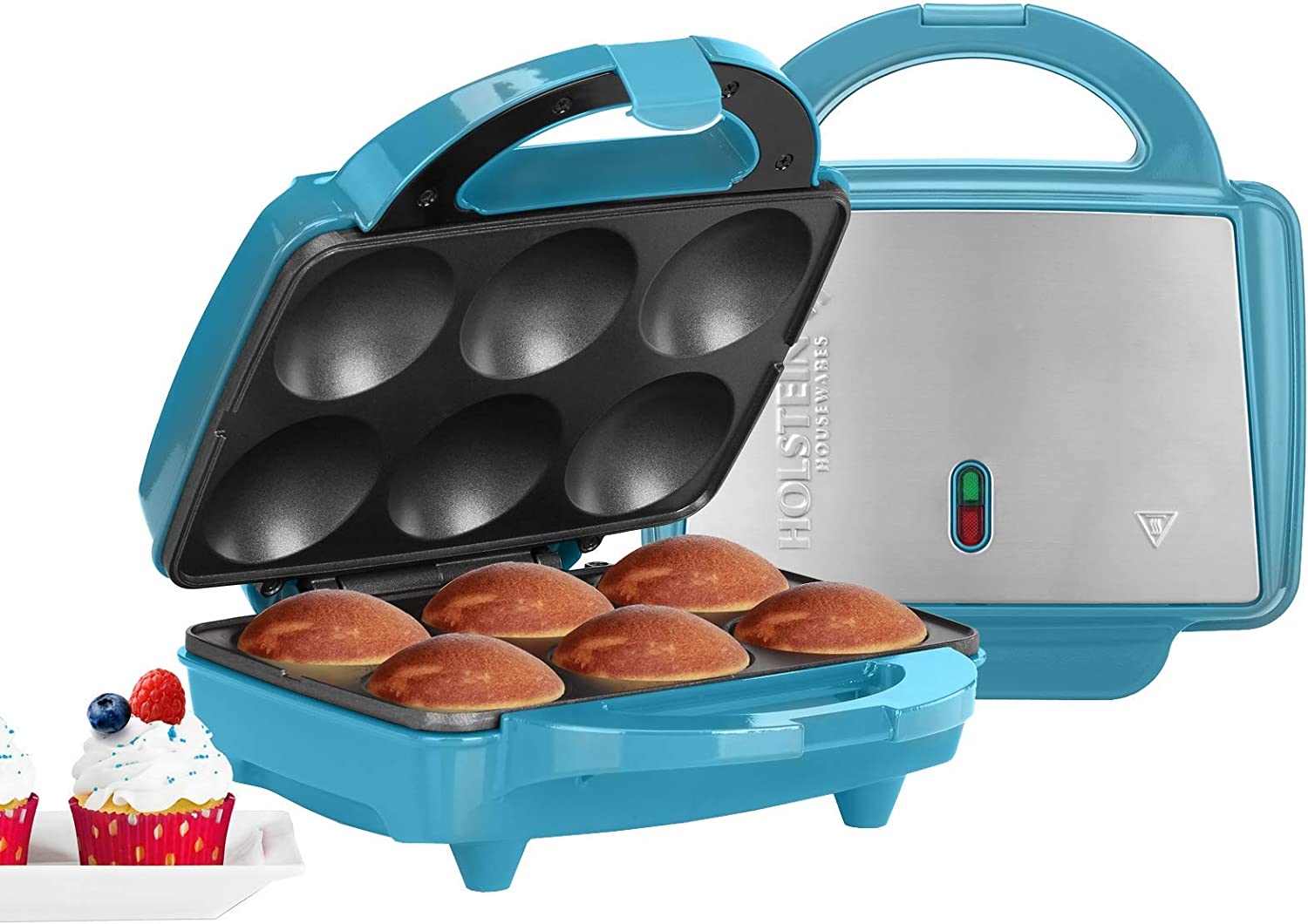 Holstein Housewares Non-Stick Cupcake Maker, Teal – Makes 6 Cupcakes, Muffins, Cinnamon Buns – Birthdays, Holidays, and More