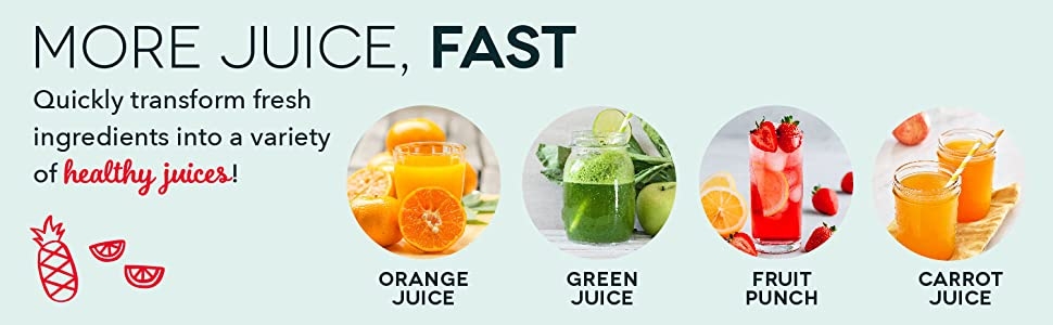 orange juice, green juice, fruit punch, carrot juice, more juice fast