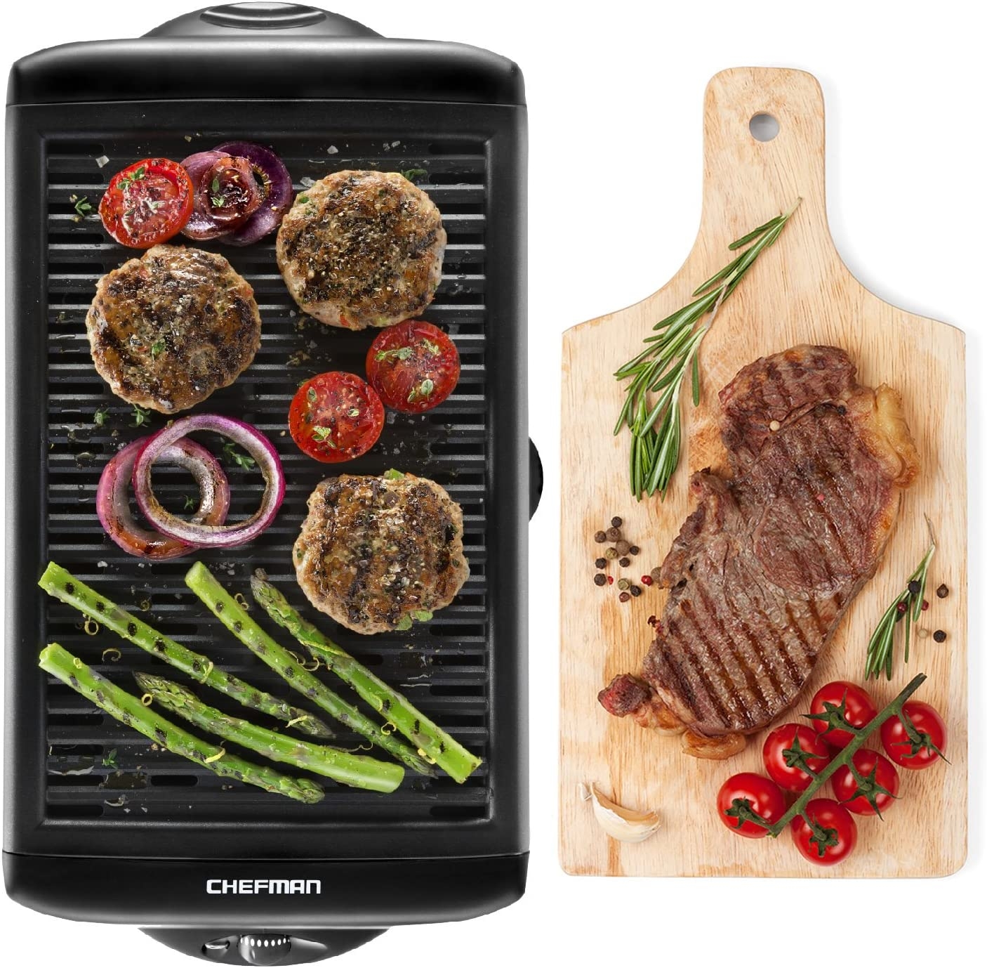 Chefman Electric Smokeless Indoor Grill w/Non-Stick Cooking Surface & Adjustable Temperature Knob from Warm to Sear for