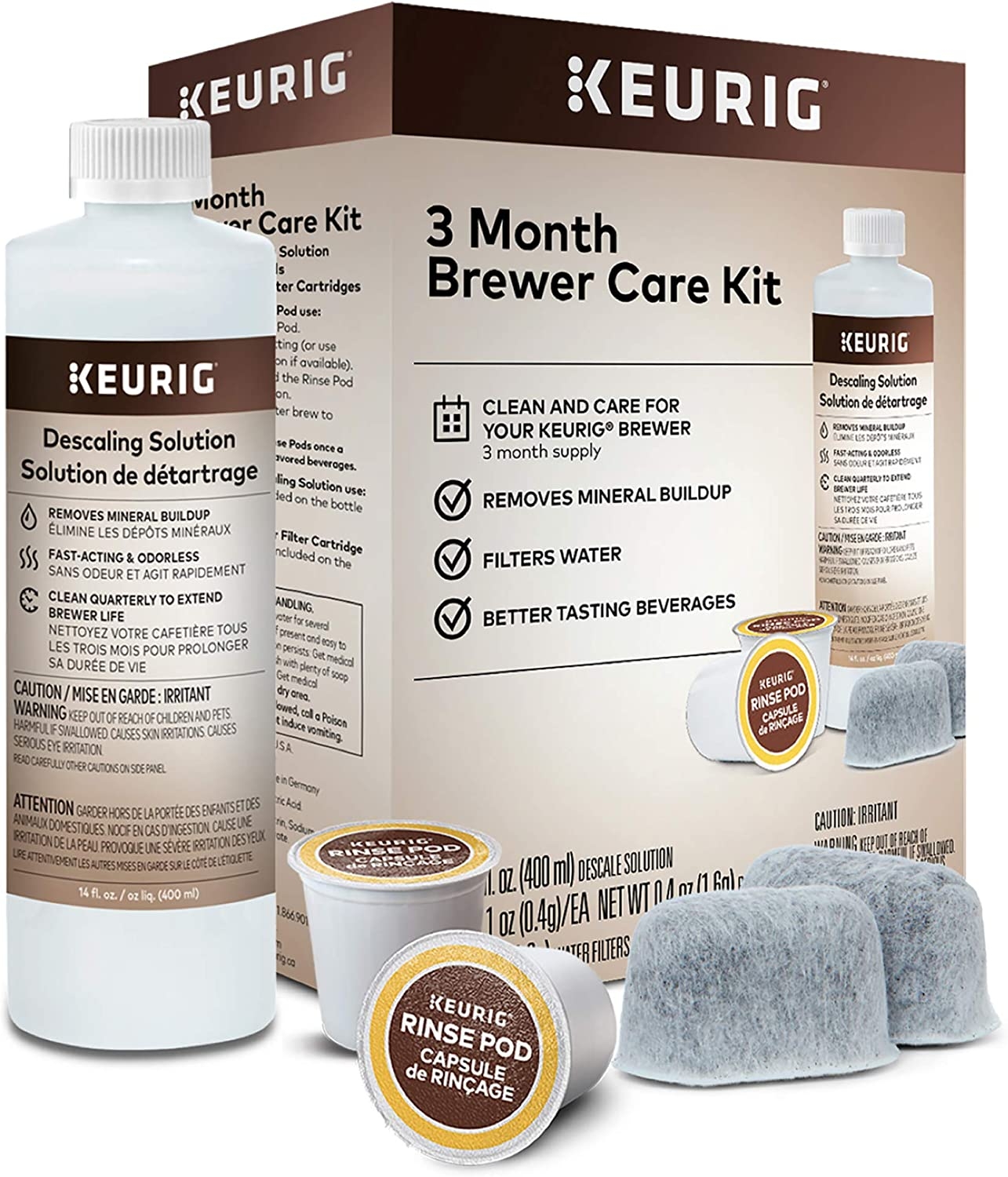 Keurig 3-Month Brewer Maintenance Kit Includes Descaling Solution, Water Filter Cartridges & Rinse Pods, Compatible Classic/1.0
